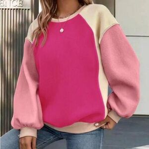 Shein Oversized Pink Colorblock Fleece Sweatshirt